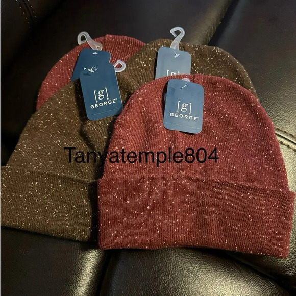 George Men’s Speck Knit Beanie 4 Count 2 Burgundy 2 Brown - Picture 1 of 10
